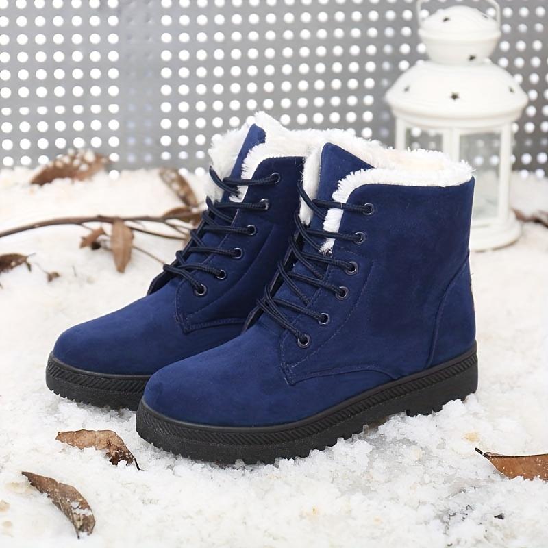 Women's Round Toe Lace Up Snow Boots, Plush Inner Thermal Platform Ankle Boots, Winter Non-slip Casual Mid Calf Boots Girl Shoe