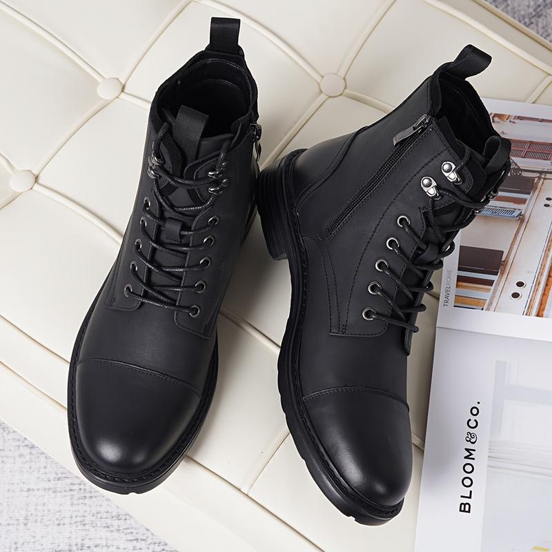 Mens Ankle Boots - Lace-up, Wear-resistant, Non Slip, PU Leather Uppers, Round Toe, TPR Sole, Fabric Inner, Casual, Fashion, Minimalist, All-season Boots for Outdoor Activities