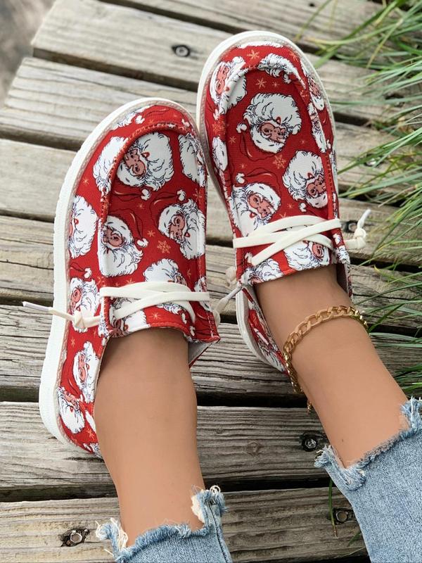 Women's Christmas Themed Santa Claus Pattern Canvas Shoes, Casual Comfortable Round Toe Low Top Sneakers, Female All-match Basic Shoes for Daily Wear