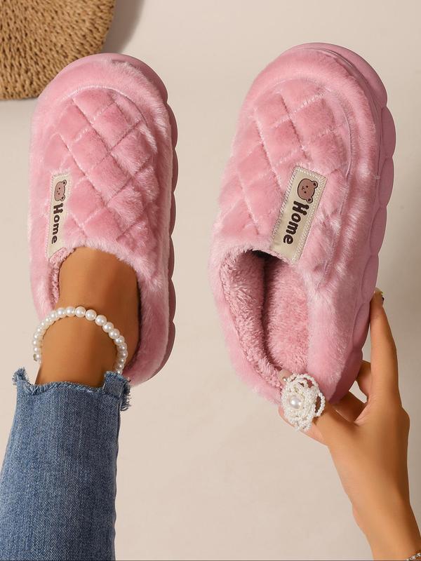 Women's Solid Color Quilted Plush Slippers, Casual Soft Comfortable Home Slippers, Warm Slippers for Indoor & Outdoor Use for Fall & Winter