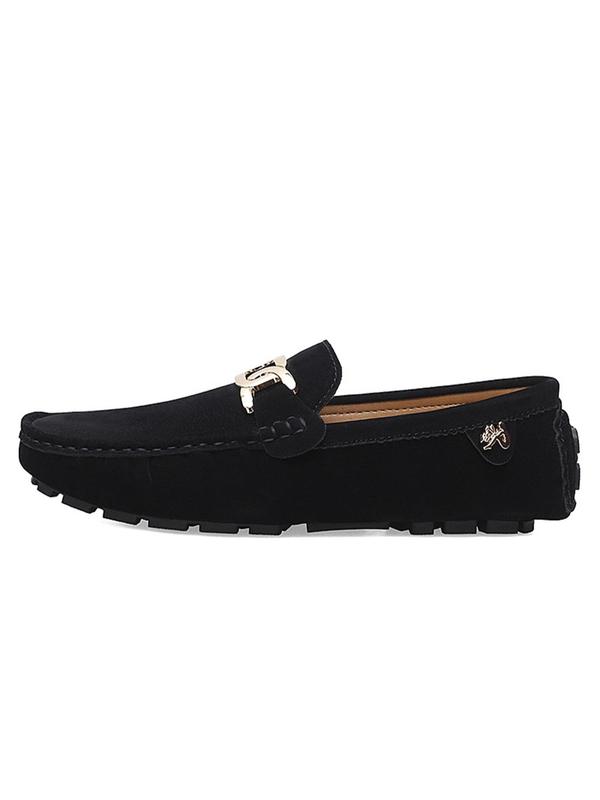 Men's Solid Color Chain Decorated Slip-on Loafers, Casual Comfortable Flat Shoes for Daily Wear, Lightweight Breathable Shoes for All Seasons