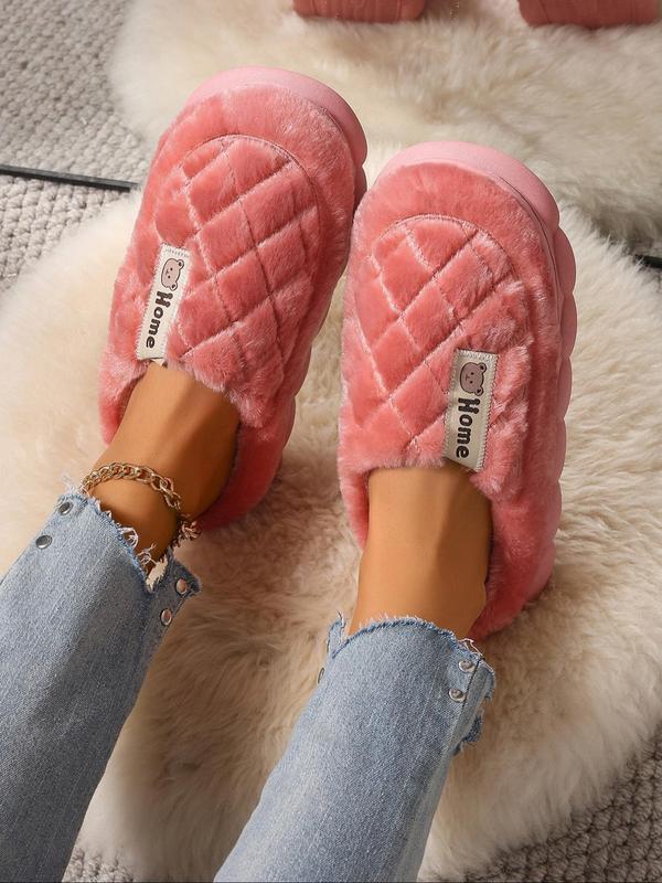 Women's Solid Color Quilted Plush Slippers, Casual Soft Comfortable Home Slippers, Warm Slippers for Indoor & Outdoor Use for Fall & Winter