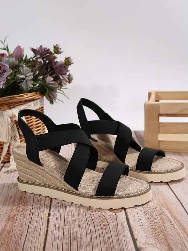 Women's Espadrilles Solid Color Wedge Sandals, Casual Comfortable Slip on Sandals for Summer, Boho Style Outdoor Beach Sandals for Women & Girls