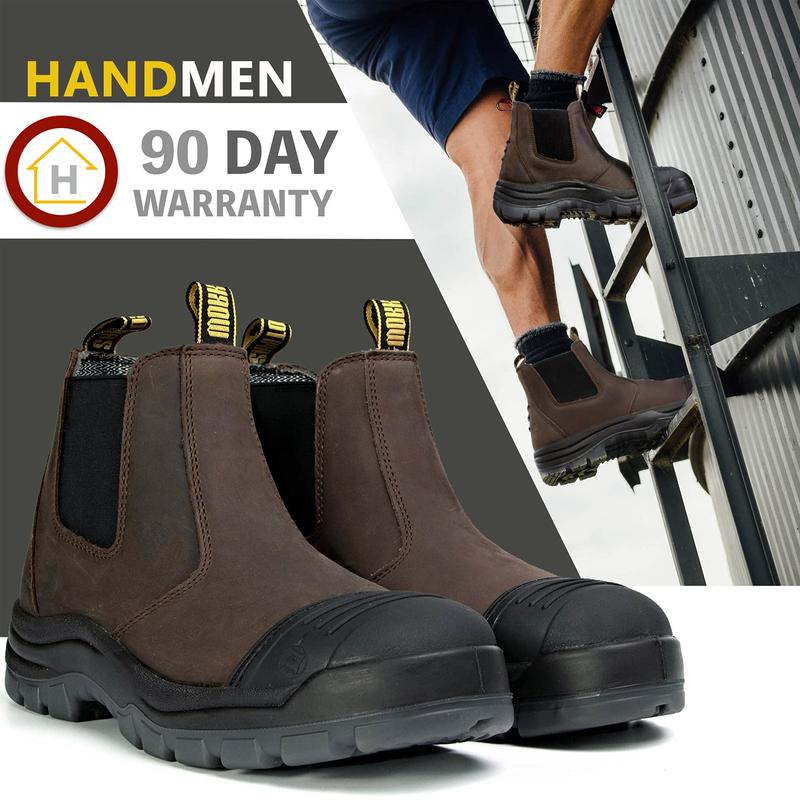 HANDPOINT Work Boots for Men, Soft Toe Waterproof Working Boots, Slip Resistant Slip-on Safety Static Dissipative Working Shoes (Dark Brown)COF802EE