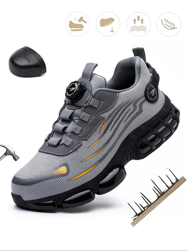 Men's Casual Lace Up Low Top Safety Shoes, Fashionable Breathable Comfortable Patched Rotating Automatic Buckle Design Work Shoes for Daily Wear, Perfect for Students and Outdoor Sports, Fall Shoes