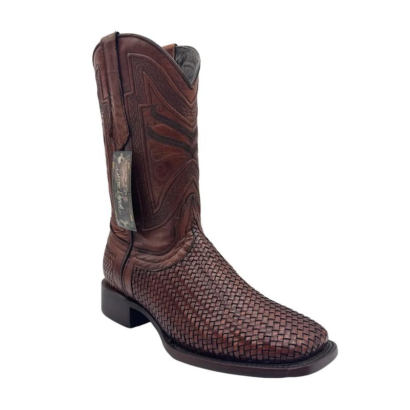 Men's Cognac Petatillo Boots Square Toe E834 Tejido Cognac