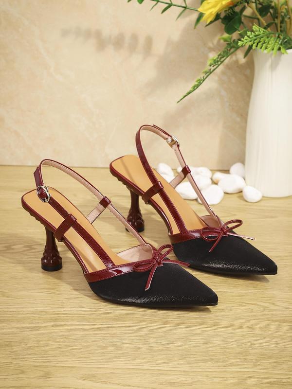 2024 Trendy Bowknot Design Stiletto Heels for Women, Girl Elegant Birthday Heels Footwear, Women's Shoes, Pointed Toe Summer Sandals with Heels, Comfort Slingback Shoes,  Birthday Gifts