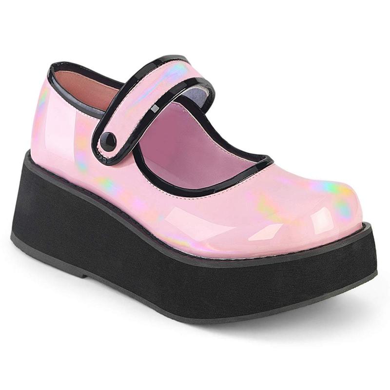 Demonia Sprite-01 Baby Pink Holo Patent Platforms