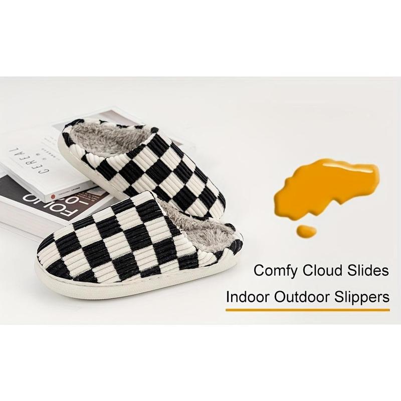 Mens House Slippers Plaid Scuff Slides Women Cozy Memory Foam Slipper Slip On Warm Checkered Shoes Indoor Outdoor With Non-slip