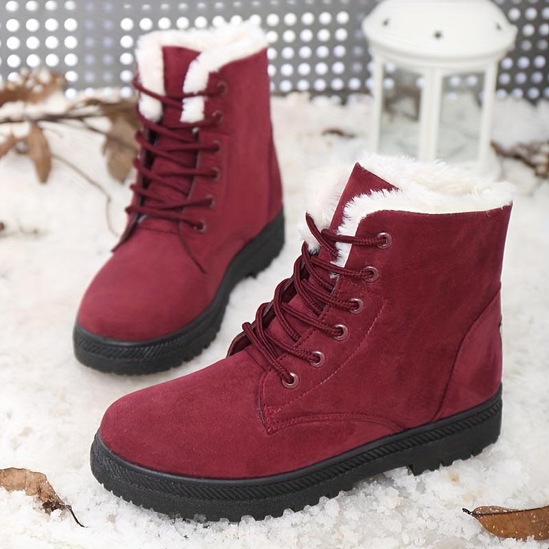 Women's Round Toe Lace Up Snow Boots, Plush Inner Thermal Platform Ankle Boots, Winter Non-slip Casual Mid Calf Boots Girl Shoe