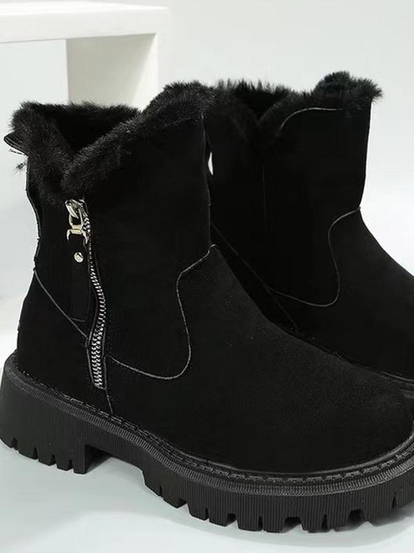  Women's Fashionable Patched Design Zipper Boots, Casual Warm Snow Boots for Winter, Female All-match Round Toe Shoes for Daily Wear