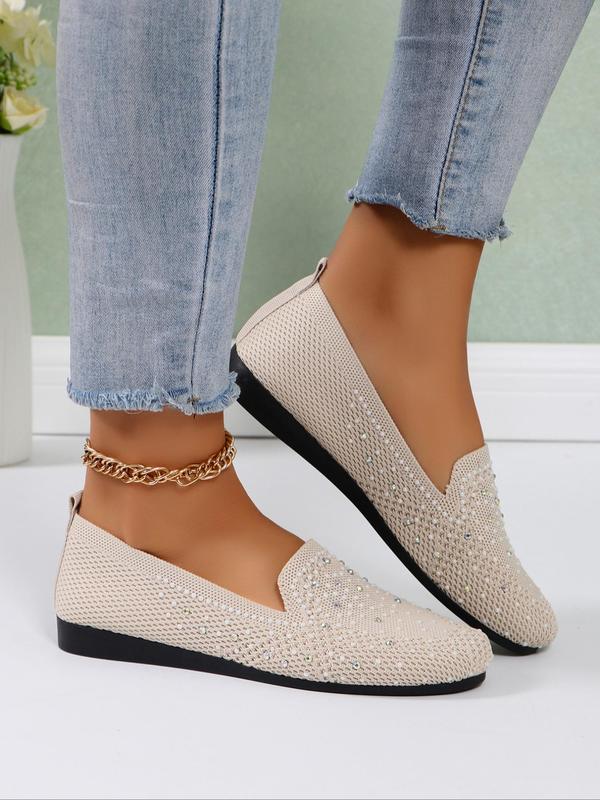 Women's Fashion Rhinestone Decorated Slip on Flat Shoes, 2024 New Style Casual Comfortable Round Toe Flat Shoes for Daily Wear, Breathable Comfortable Shoes Perfect for Students and Outdoor