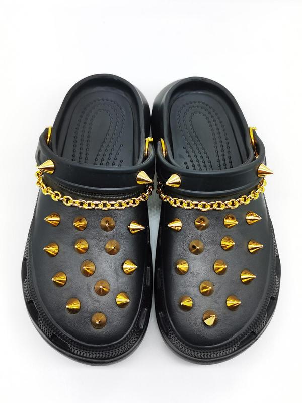 Fashionable Punk Style Chain & Spiked Studded Design Shoes Croc Charms, 2024 Comfort Diy Shoes Decoration for Sandals and Crocs Clogs