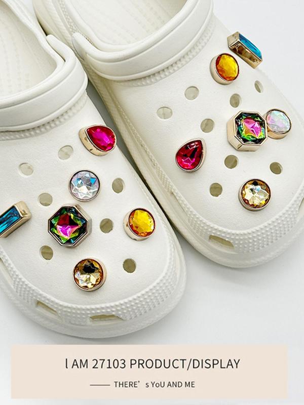 Rhinestone Decorated Water Drop & Geometric Design Shoe Charms, Fashionable Novelty Shoes Decorations for Clogs, Cute Shoes Diy Accessories for Women & Girls