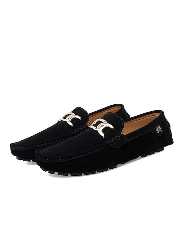 Men's Solid Color Chain Decorated Slip-on Loafers, Casual Comfortable Flat Shoes for Daily Wear, Lightweight Breathable Shoes for All Seasons