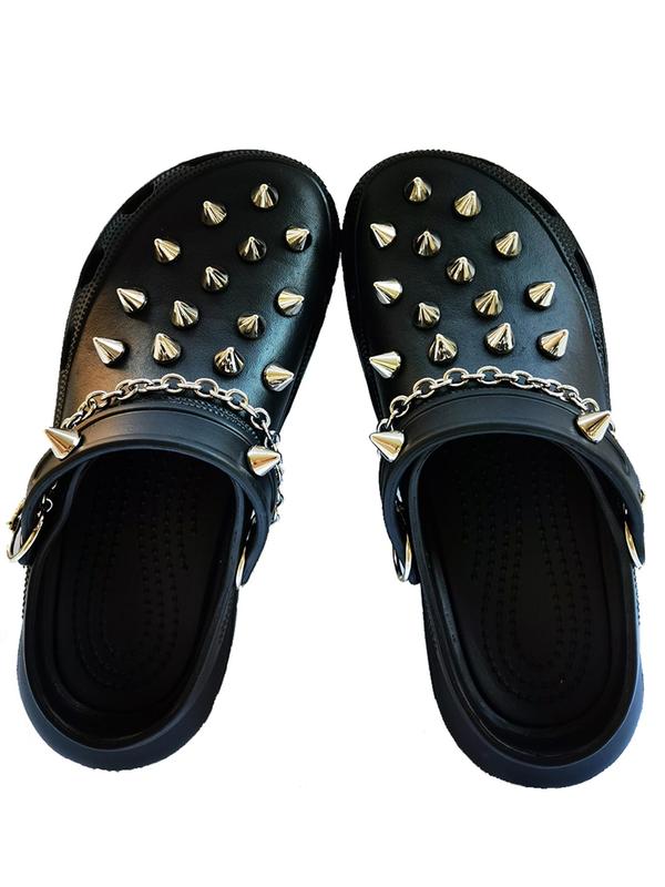 Fashionable Punk Style Chain & Spiked Studded Design Shoes Croc Charms, 2024 Comfort Diy Shoes Decoration for Sandals and Crocs Clogs