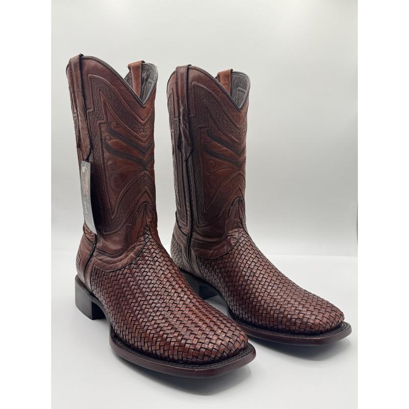 Men's Cognac Petatillo Boots Square Toe E834 Tejido Cognac