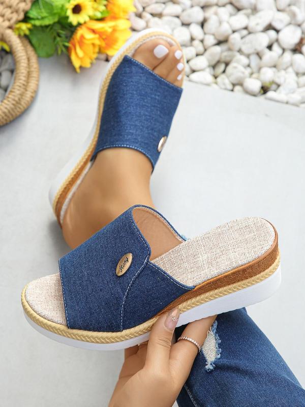 Women's Denim Slip on Wedge Sandals, Casual Comfortable Wedge Sandals for Summer, Lightweight Breathable Shoes for Daily Wear, Girl's Walking Shoes