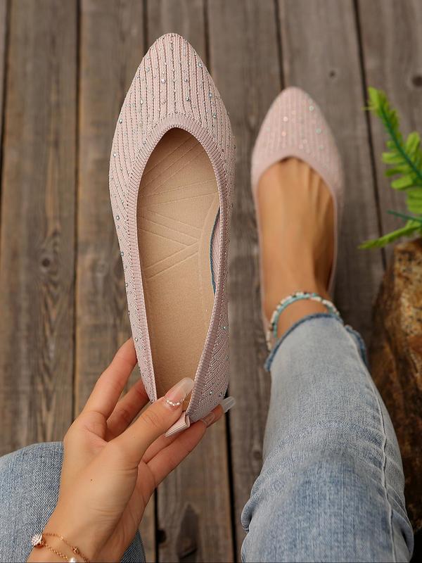 Women's Fashionable Rhinestone Decorated Pointed Toe Flat Shoes, Elegant Comfortable Breathable Slip on Shoes for Daily Wear, Lightweight Breathable Shoes for Women & Girls