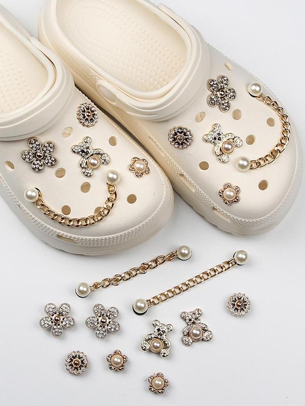 10pcs Cute Bear & Faux Pearl & Rhinestone Design Shoes Decorations, Fashionable Novelty Shoes Decorations For Clogs Design, Dazzling Glamour Trendy Holiday Shoe Accessories for women & girls