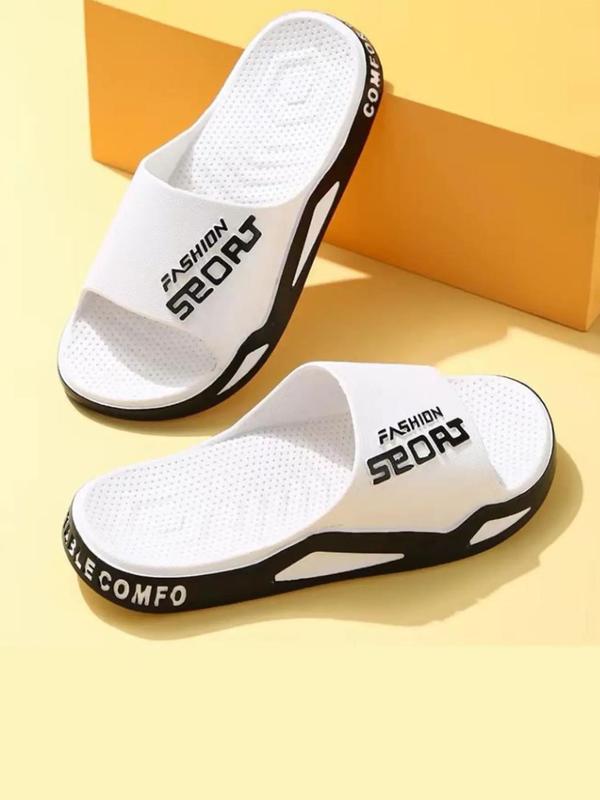 Women's Fashionable Color-block Letter Pattern Slides, Casual Soft Comfortable Non-slip Home Slippers, Bathroom Slippers, Summer Barefoot Shoes for Indoor & Outdoor Wear