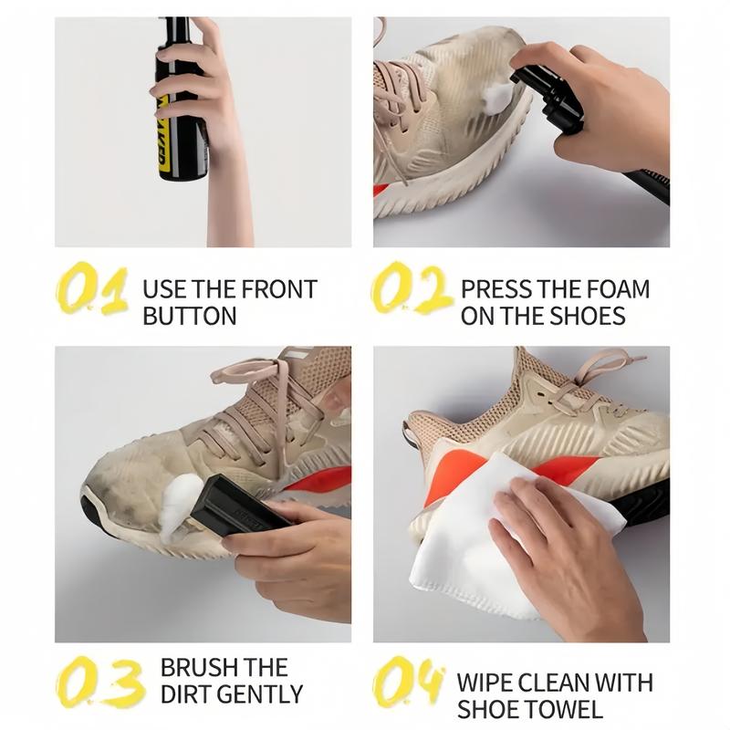 Sneaker Cleaning Kit, 5.3 oz Waterless Foam Sneaker Cleaner with Shoe Brush and Shoe Cloth for White, Leather Shoes, Suede, Boots, Canvas, PU, Fabric and more.