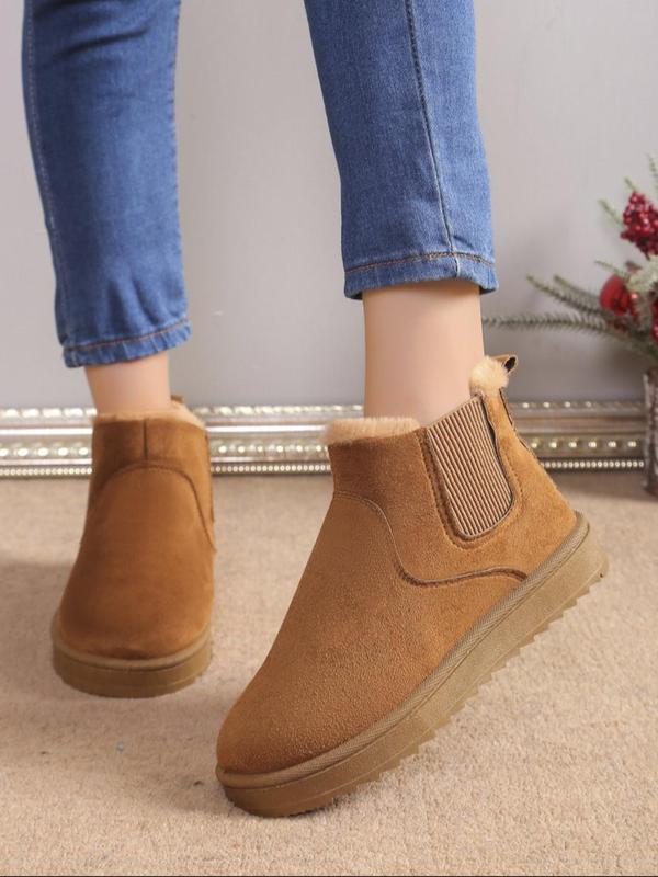 Women's Fashionable Solid Color Plush Lining Snow Boots, Casual Warm Comfortable Ankle Snow Boots for Fall & Winter, Female All-match Round Toe Shoes for Daily Wear