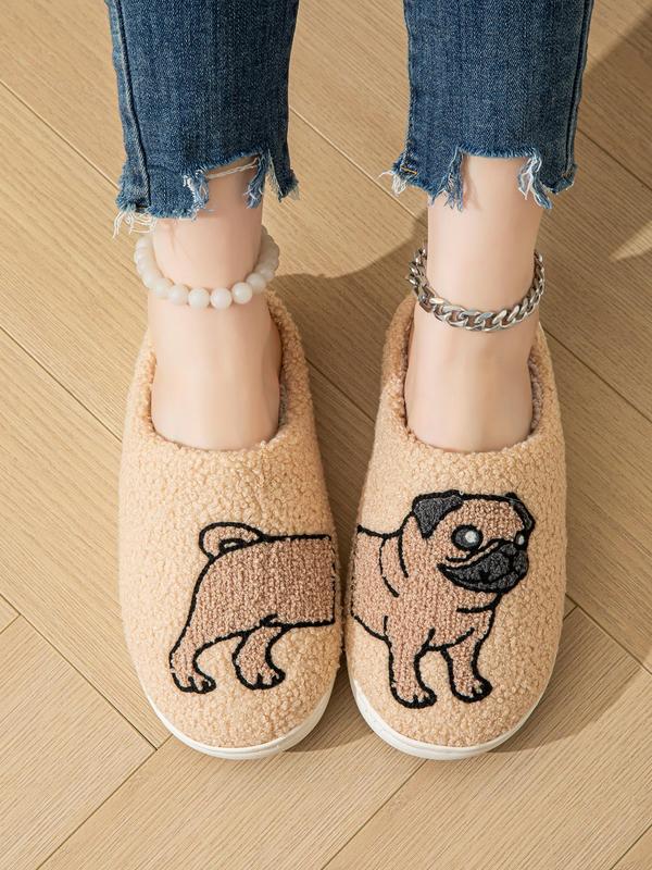 Women's Cute Cartoon Dachshund Design Plush Slippers, Casual Soft Comfortable Home Slippers, Warm Slippers for Indoor & Outdoor Use for Fall & Winter Fluffy Slippers