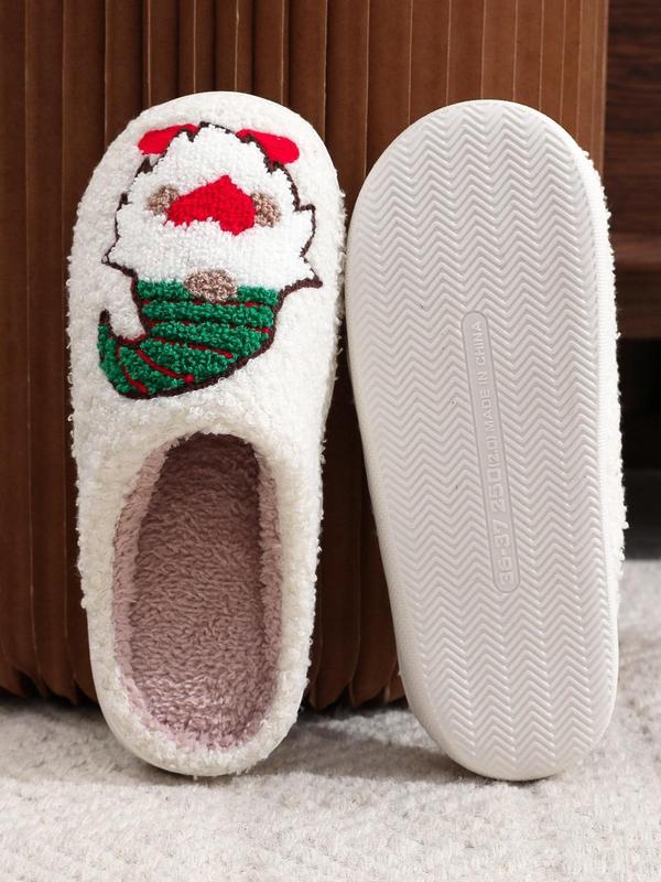 Women's Christmas Themed Santa Claus Pattern Plush Slippers, Teddy Faux Fur Comfortable Home Slippers, Warm Slippers for Indoor & Outdoor Use for Fall & Winter