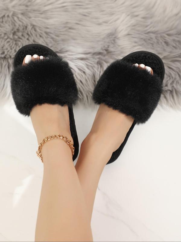 Women's Solid Color Fluffy Plush Slippers, Casual Soft Comfortable Home Slippers, Warm Slippers for Indoor & Outdoor Use for Fall & Winter