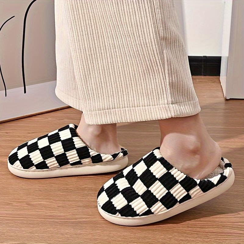 Mens House Slippers Plaid Scuff Slides Women Cozy Memory Foam Slipper Slip On Warm Checkered Shoes Indoor Outdoor With Non-slip