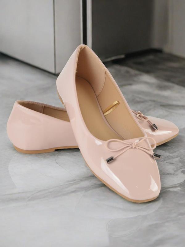 Women's Elegant Solid Color Bow Decor Slip On Flats, Fashion Trendy All-match Square Toe Ballet Shoes For Work & Office