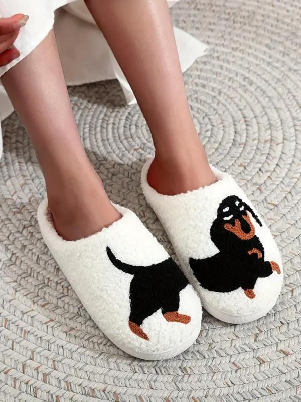 Women's Cute Cartoon Dachshund Design Plush Slippers, Casual Soft Comfortable Home Slippers, Warm Slippers for Indoor & Outdoor Use for Fall & Winter Fluffy Slippers