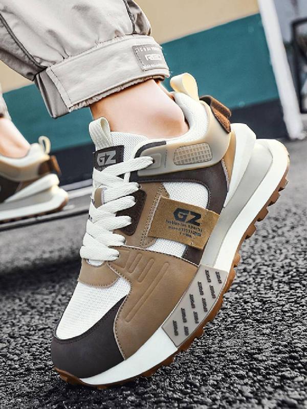 Women's Fashionable Letter Patched Design Lace Up Low Top Sneakers, Casual Comfortable Sports Running Shoes, Female All-match Round Toe Chunky Sneakers for Daily Life