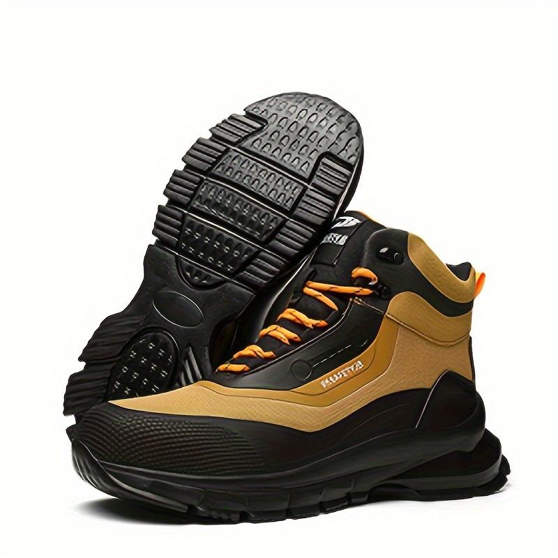 Men's Steel Toe Work Boots - Trendy & Durable, All-Season Outdoor Hiking Safety Shoes with Anti-Ligation Puncture-Proof Midsole, Geometric Pattern, Lace-Up Closure, Round Toe Cap, Synthetic Leather Upper & Rubber Sole