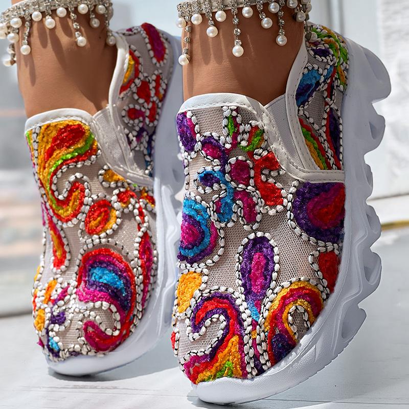 Multicolor Paisley Floral Pattern Breathable Slip-on Sneakers