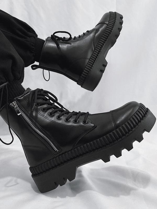 Men's Street Zipper Plain Pu Leather Combat Boots