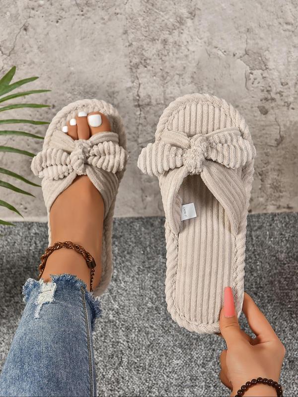 Women's Cute Bowknot Design Slippers, 2024 New Style Casual Soft Comfortable Home Slippers, Fashionable Slippers for Indoor & Outdoor Wear