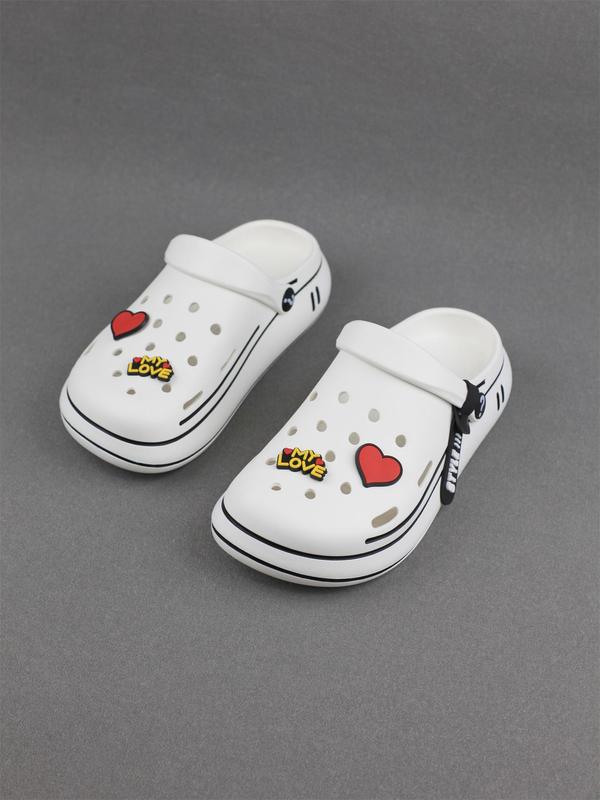 Women's Cute Cartoon Heart Design Decor Clogs, 2024 New Style Casual Comfortable Hollow Out Letter Design Clogs, Fashionable Shoes for Beach Vacation