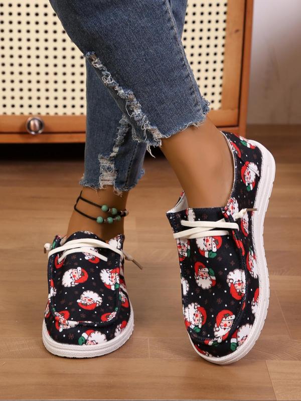 Women's Fashionable Christmas Print Lace Up Front Low Top Sneakers, Casual Comfortable Round Toe Shoes for Daily Wear, Female All-match Shoes for Daily Wear