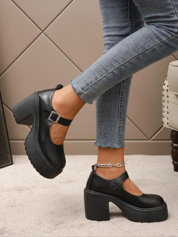 Women's Fashionable Solid Color Mary Jane Platform Shoes, Casual Comfortable Thick Sole Shoes for Daily Wear, Female All-match Round Toe Shoes for Daily Wear