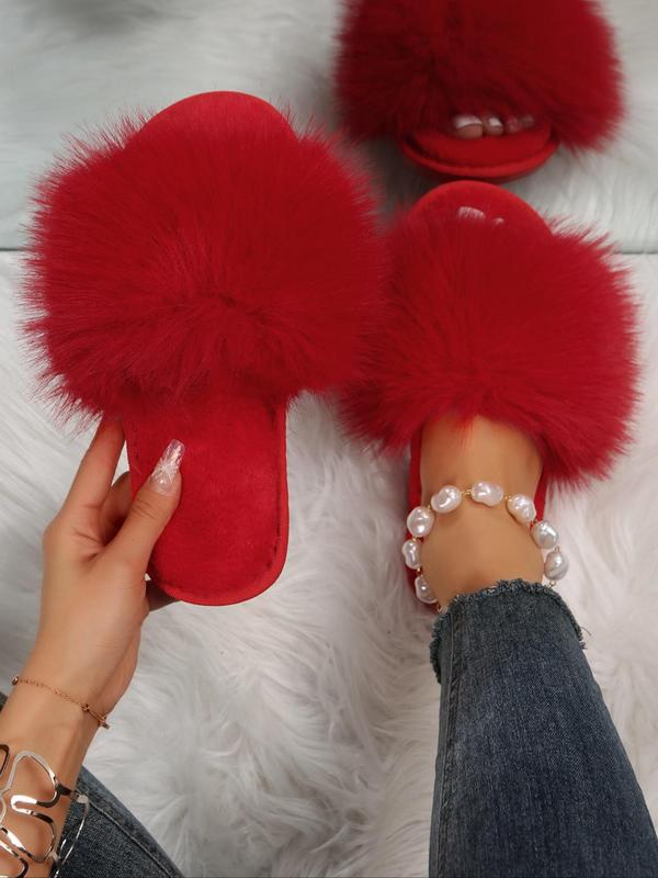 Women's Summer Cute Fashion Faux Fur Fluffy Slippers, Casual Comfortable Soft Plush Flat Slippers, All-match Women Shoes for Indoor Outdoor Wear, Slippers Shoes