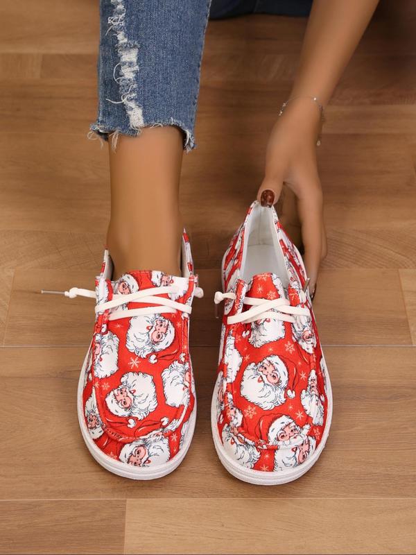 Women's Fashionable Christmas Print Lace Up Front Low Top Sneakers, Casual Comfortable Round Toe Shoes for Daily Wear, Female All-match Shoes for Daily Wear