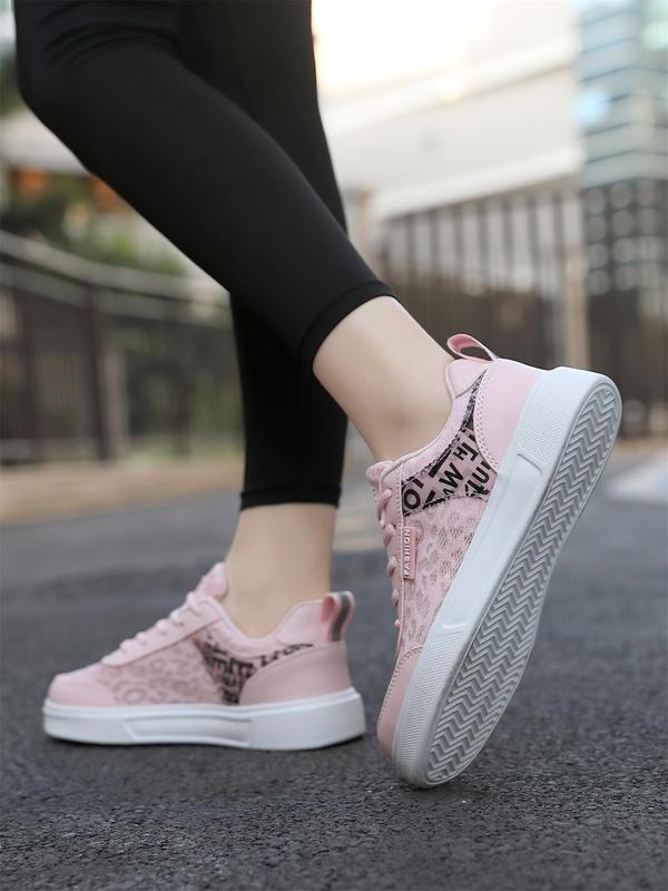 Women's Fashionable Letter Pattern Lace Up Low Top Sneakers, Casual Comfortable Lace Decor Sports Shoes for Daily Wear, Trendy All-match Shoes for Women & Girls