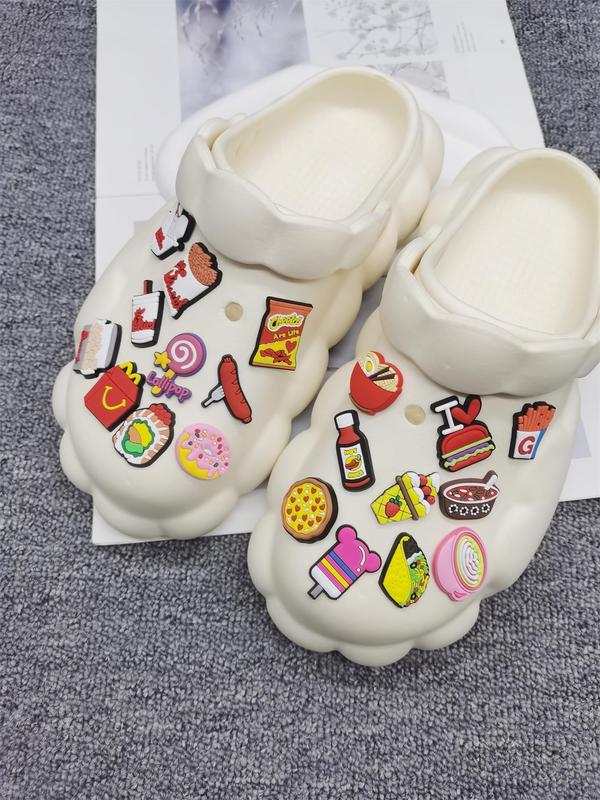 Cute Colorful Hamburger Design Shoe Charms for Clogs, 20pcs Cartoon Pizza & French Fries Design Shoe Decoration, Trendy All-match Charms for Men & Women for Vented Clogs