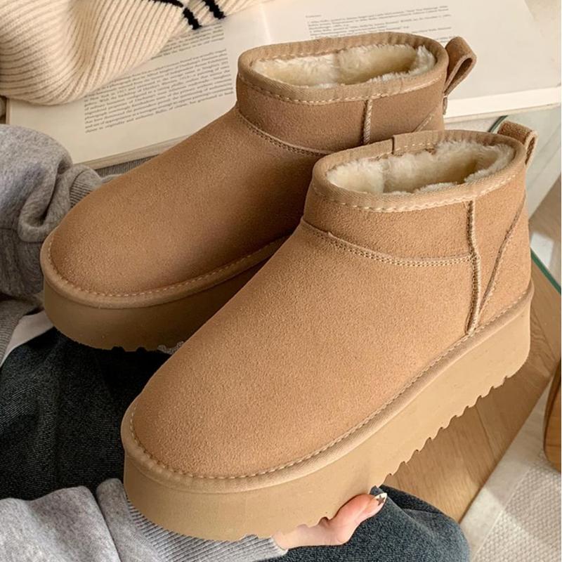 XIXITIAO Snow Boots for Women,Genuine Suede Faux Fur Lining,Comfort Winter Ankle Boots Memory Foam,Waterproof Platform Boots Walking Shoes Girl