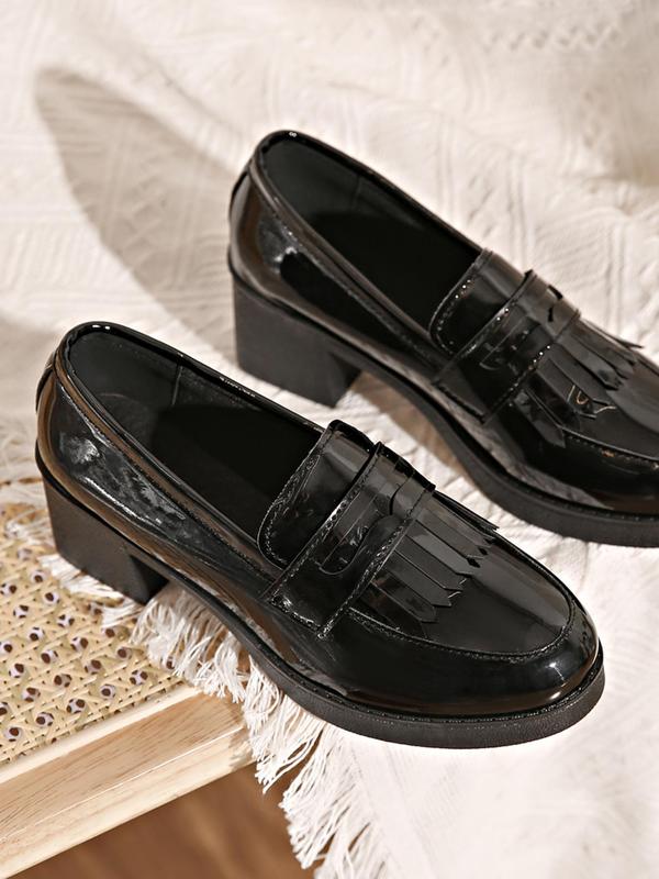 Women's Fashionable Tassel Design Slip on Loafers, Casual Comfortable Round Toe Chunky Heeled Loafers for Daily Wear, All-match Commuter Shoes for Work & Daily Wear