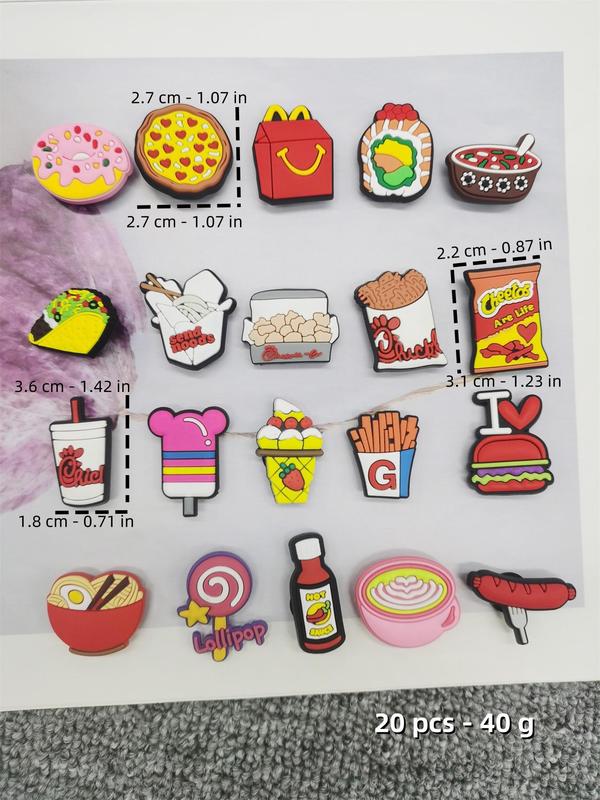 Cute Colorful Hamburger Design Shoe Charms for Clogs, 20pcs Cartoon Pizza & French Fries Design Shoe Decoration, Trendy All-match Charms for Men & Women for Vented Clogs