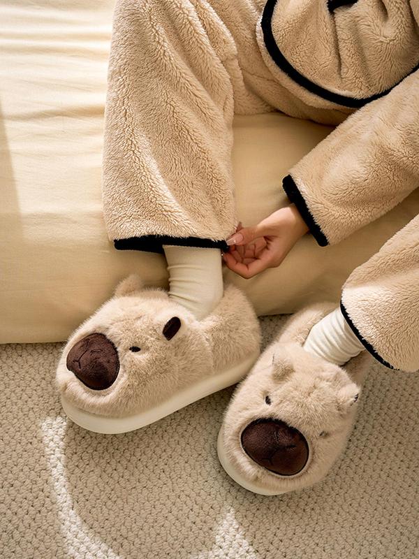 Women's Cute Cartoon Capybara Design Plush Slippers, Casual Soft Comfortable Non-slip Home Slippers, Warm Slippers for Indoor & Outdoor Use for Fall & Winter