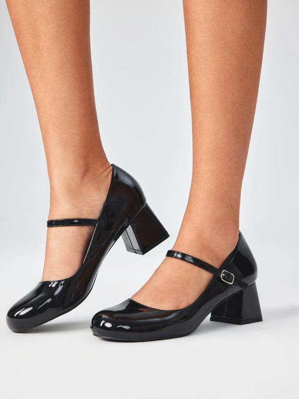 Patent Leather Chunky Heeled Mary Jane Shoes